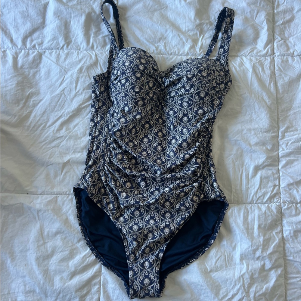 Navy Blue Patterned One Piece Swimsuit